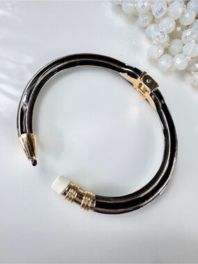 Eraser & Pencil Black and Gold Hinged Bangle Bracelet